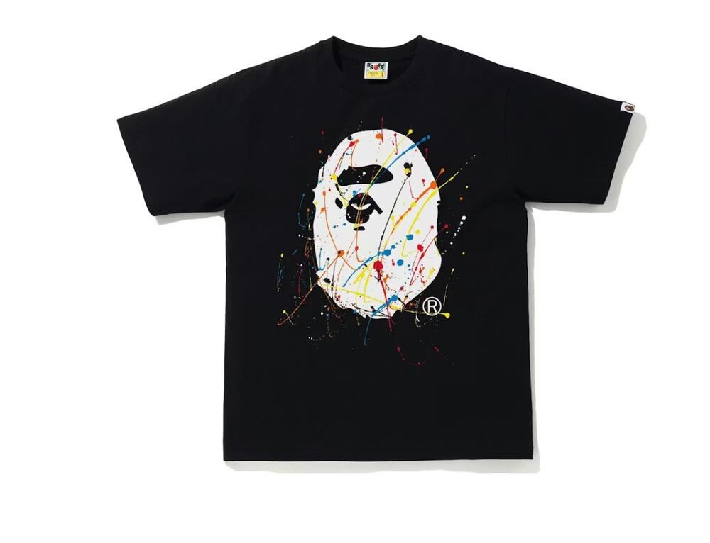 BAPE Paint Splatter Ape Head Tee Black FW21 Size XXL Streetwearx